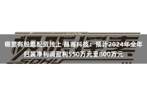 哪里有股票配资线上 晶赛科技：预计2024年全年归属净利润盈利550万元至800万元