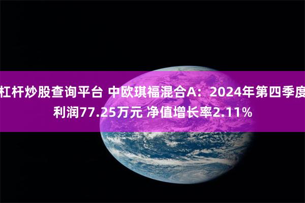 杠杆炒股查询平台 中欧琪福混合A：2024年第四季度利润77.25万元 净值增长率2.11%